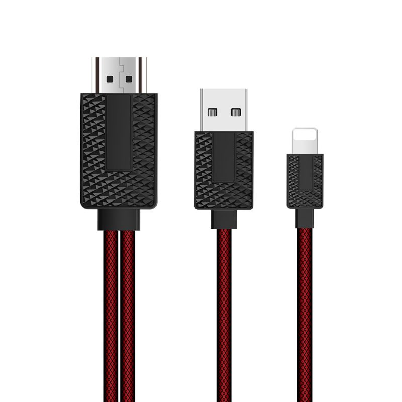 Конвертер Lighting (папа) на HDMI (папа) 1,8м, Black Red